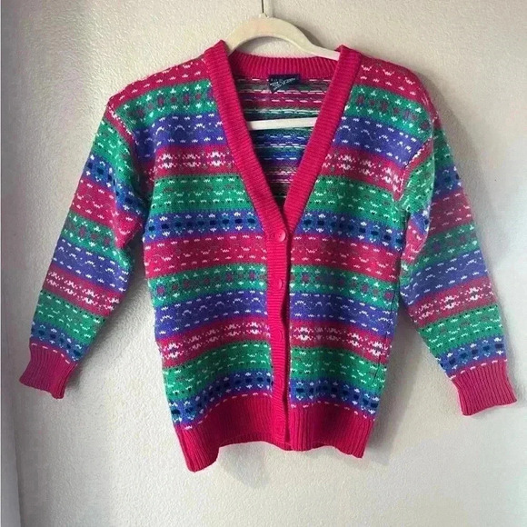 Silver Unicorn vintage button up sweater girls knit winter pink pattern kids - Picture 1 of 8